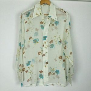 Vintage floral sheer button down shirt
